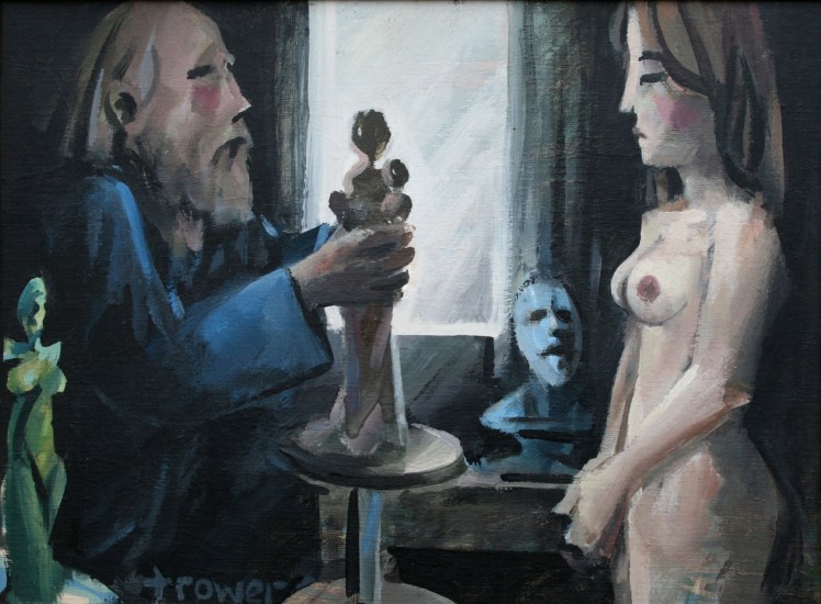 Sculptor and Model in Dark Room by Barry Trower.
